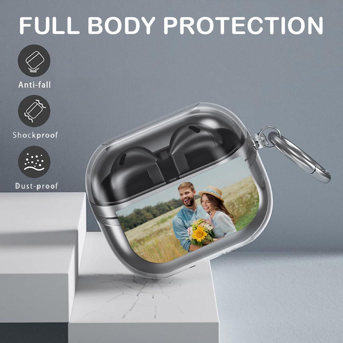 Yakify Custom Photo Earbuds Case for Samsung Galaxy Buds 3/3 Pro with Your Picture/Text/Name Personalized Headphone Cover with Keychain Customized Xmas Thanksgiving Birthday Valentine Present Earphone Shell