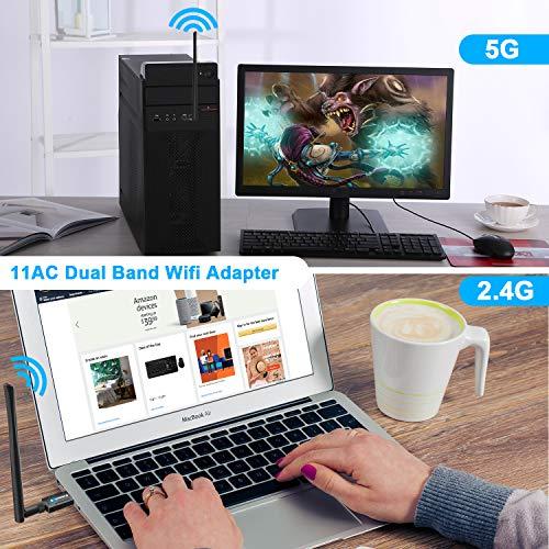 Foktech Foktech USB WiFi Adapter, AC1200 USB 3.0 Wireless Network Dongle for Desktop/Laptop, Dual Band 2.4GHz/5Ghz, Support Windows XP/Vista/7/8/8.1/10,Mac OS X 10.9-10.15 (WiFi Adapter AC1200)