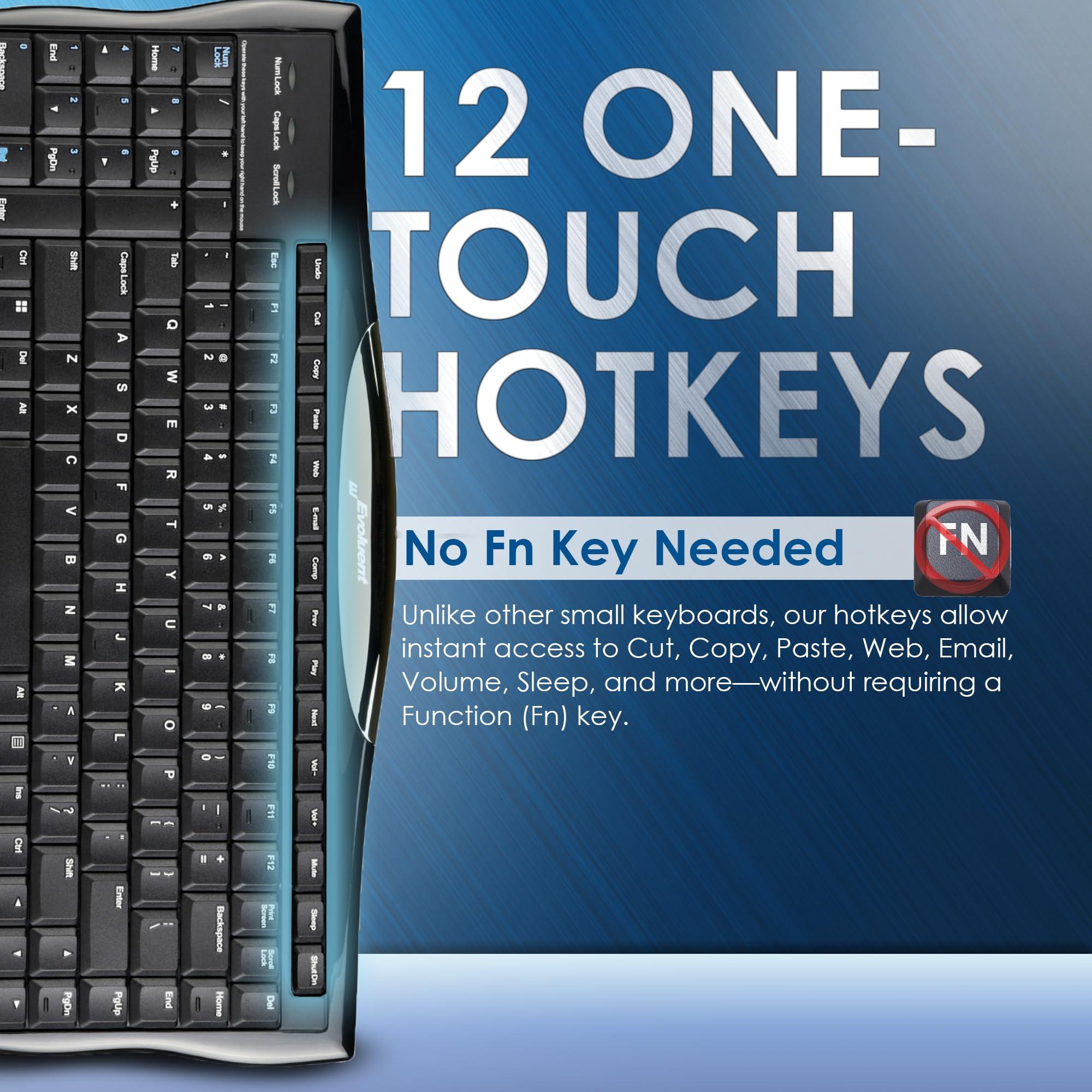 Evoluent Evoluent R3K Reduced Reach Right-Hand Keyboard Wired USB Compact with Numeric Pad, Ergonomic Computer Keyboards for Comfortable Typing, Black Full-Size PC Keyboard with One-Touch Shortcut Keys