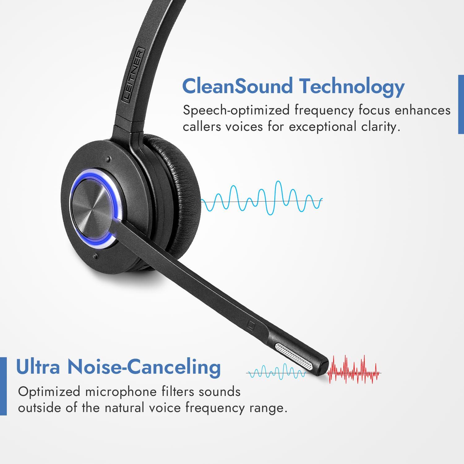 Leitner Leitner LH475 Wireless Computer Headset with Microphone Zoom and Teams Headset DECT USB Dongle Headset for Softphone, Computer, Laptop, and Tablet Single or Dual-Ear Wearing Style