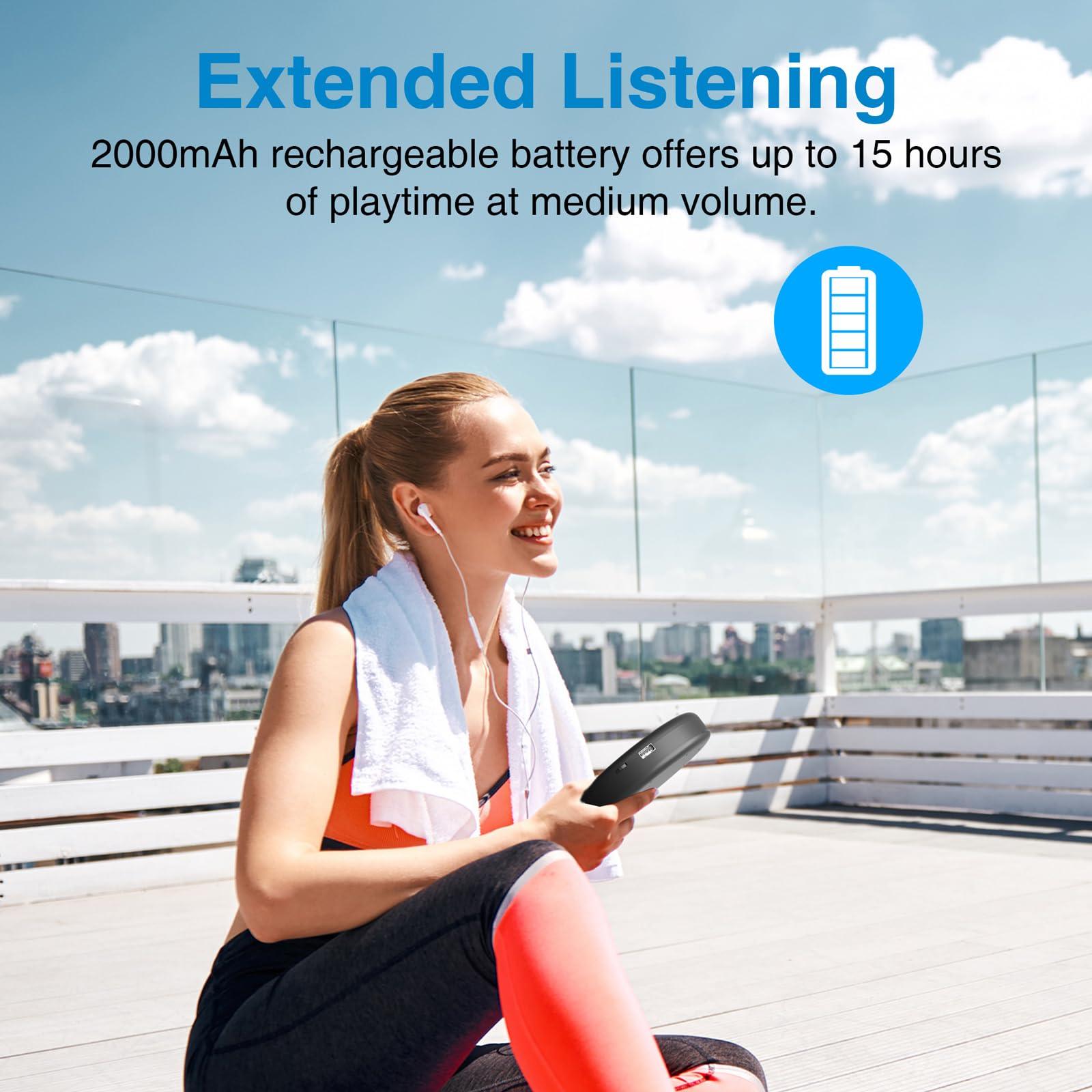 MEGATEK MEGATEK Portable CD Player with Dual Stereo Speakers and 60 Seconds Anti Skip, Personal Walkman CD Player for Car with Headphones, USB Port, Bluetooth and FM Transmitter, 2000mAh Rechargeable Battery