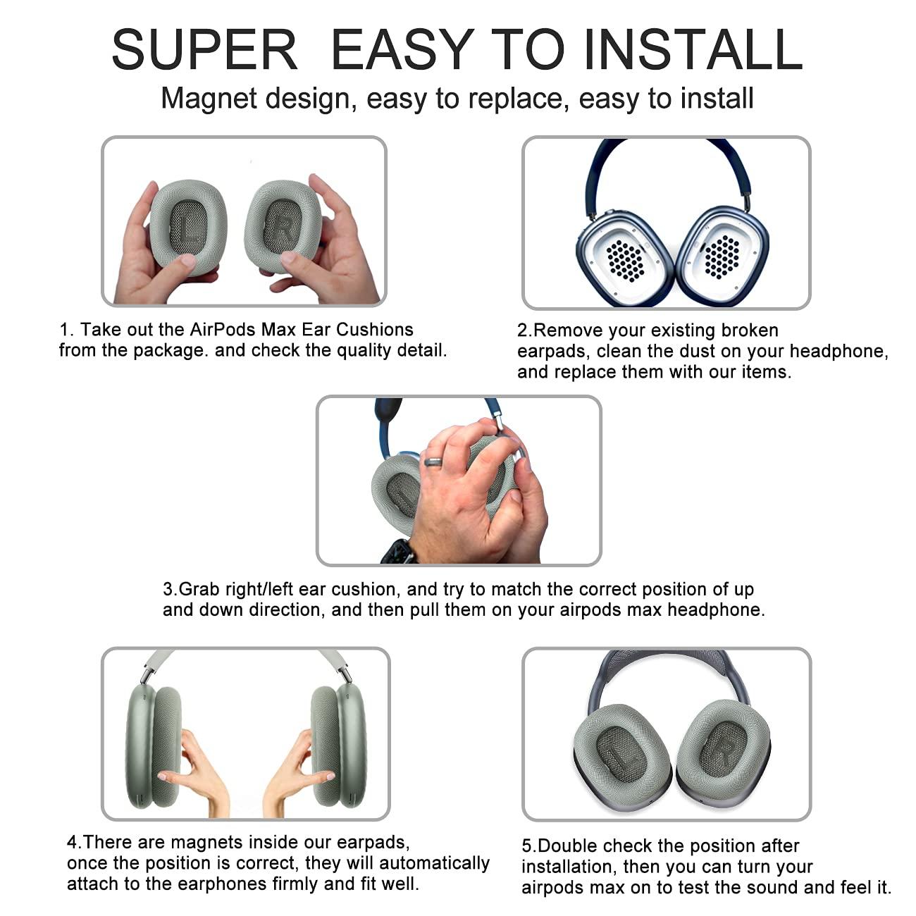 XINRUISEN XINRUISEN Replacement Earpads for Airpods Max, Ear Cushions Replacement for Airpod Max Headphone, Ear Pads Cover with Durable Mesh Fabric & Memory Foam, Comfortable and Easy Installation-Green