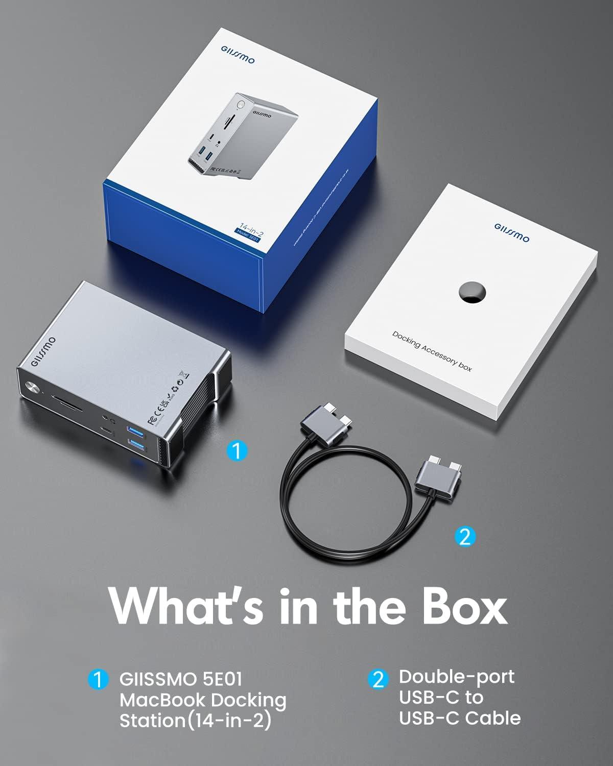 GIISSMO MacBook Pro Docking Station, 14-in-2 Dual USB C Docking Station Dual Monitor for MacBook Pro (Not M1) with Dual 4K HDMI 60Hz, 10Gbps USB A/C,3 USB 3.0,2USB 2.0 RJ45, Audio, SD/TF Slots, 100W PD