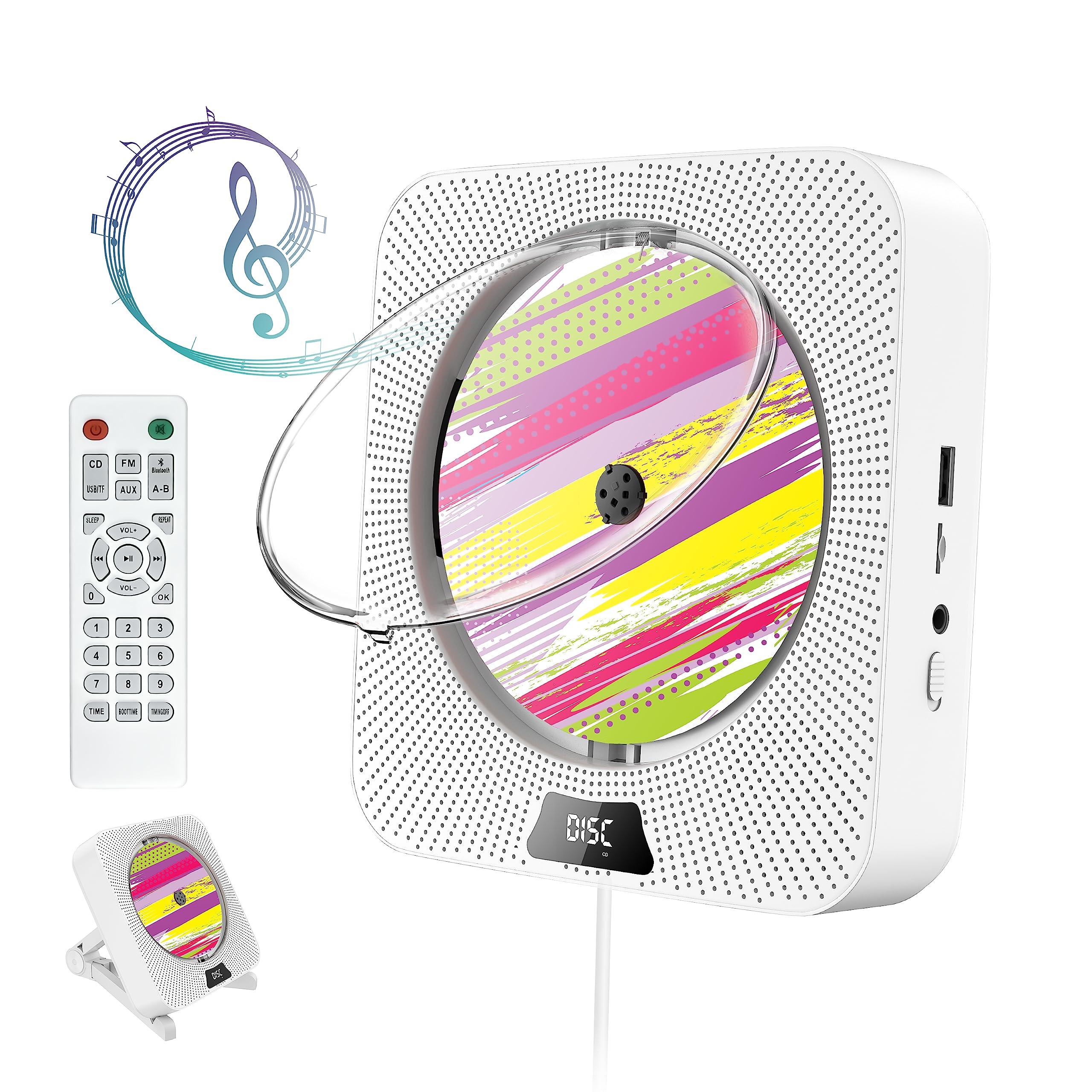 Gimigo Portable CD Player with Bluetooth, Wall Mountable CD Player with Dust Cover,FM Radio,Built-in Speakers,USB Port,AUX Input,LCD Display
