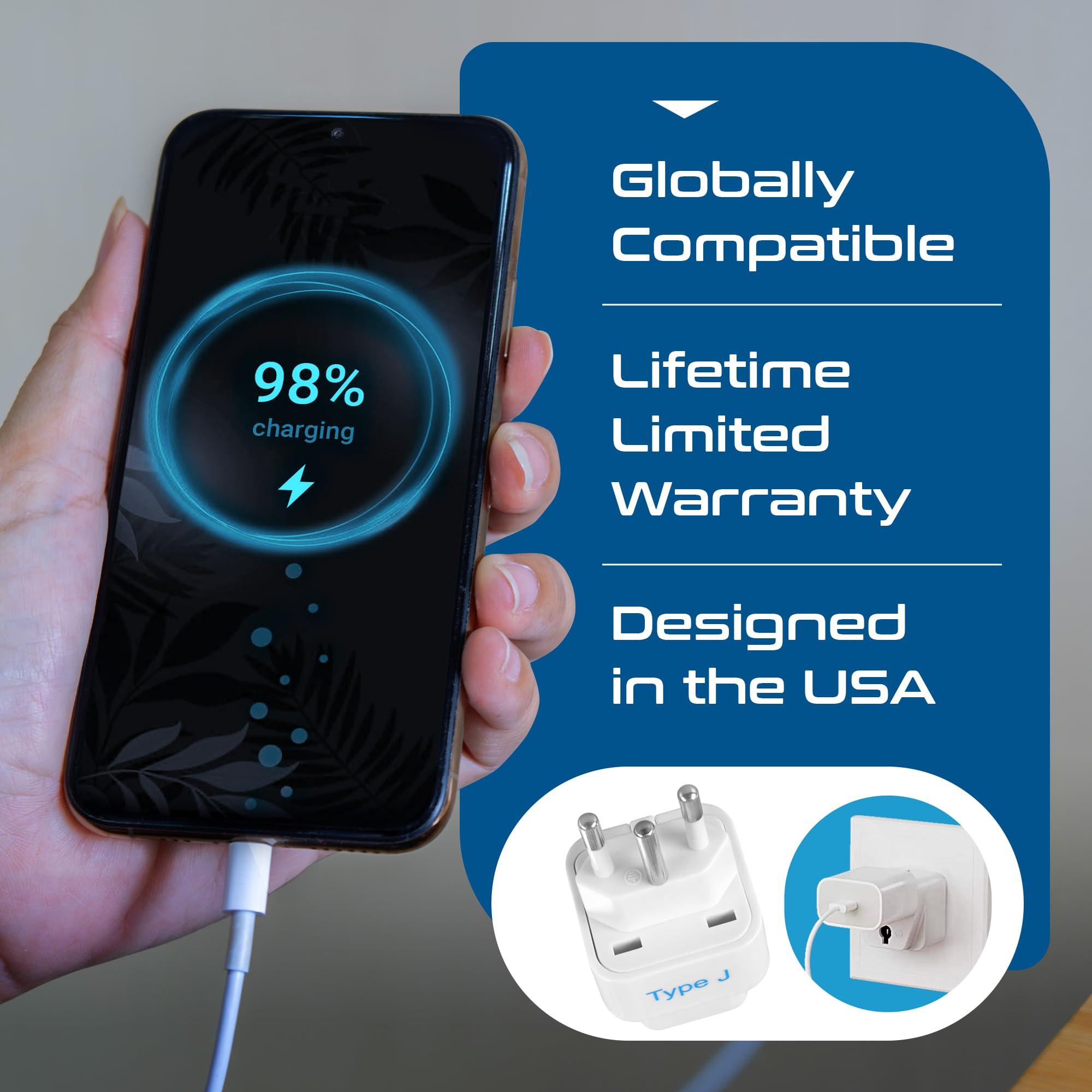 Ceptics Ceptics Switzerland Travel Plug Adapter (Type J) - 3 Pack [Grounded & Universal] (GP-11A-3PK)