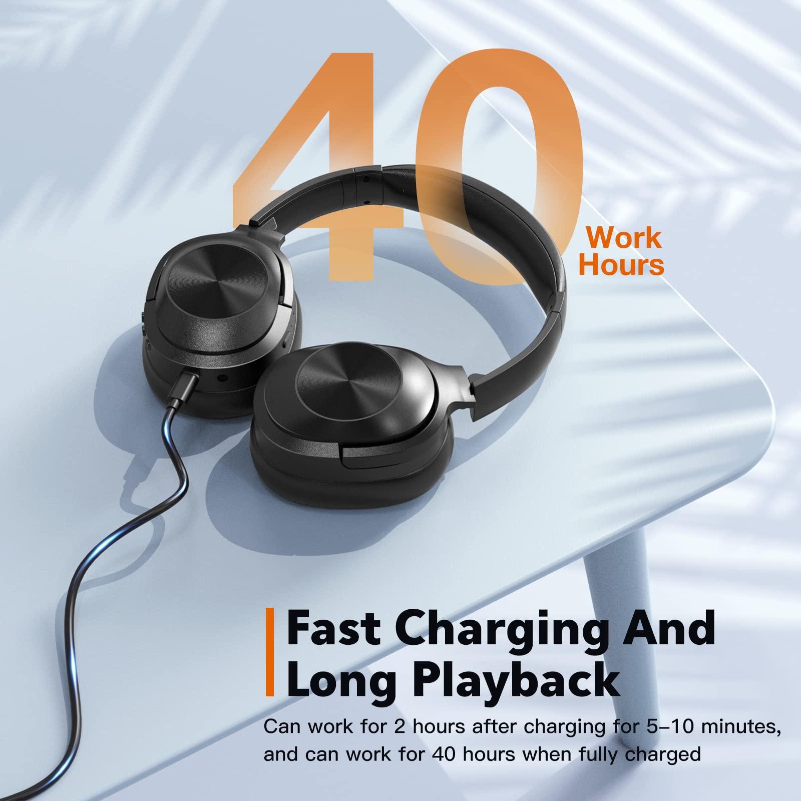 Ulacici Active Noise Cancelling Headphones,Wireless Bluetooth Headphones Built-in Mic 40 Hours Playtime Wireless Noise Cancelling Headphone 3D Low Bass Tone Fast Charge