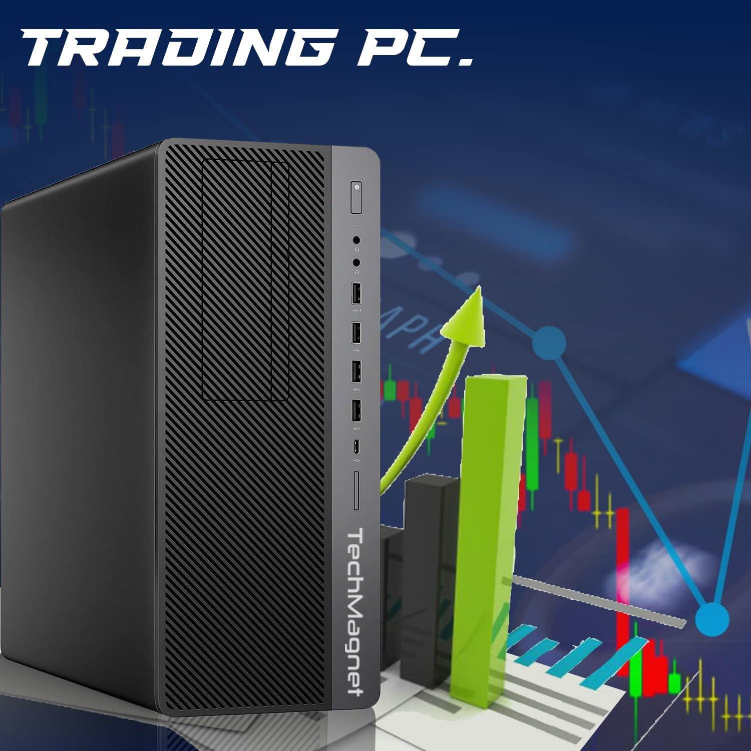 TechMagnet TechMagnet Trading Desktop PC, Intel Core i7 9th Gen, 16GB RAM, 512GB SSD + 2TB HDD, 4 New 22 LED Monitors, 2 Network Cards, Trading Platform Support, MTG Keyboard & Mouse Win 11 (Renewed)