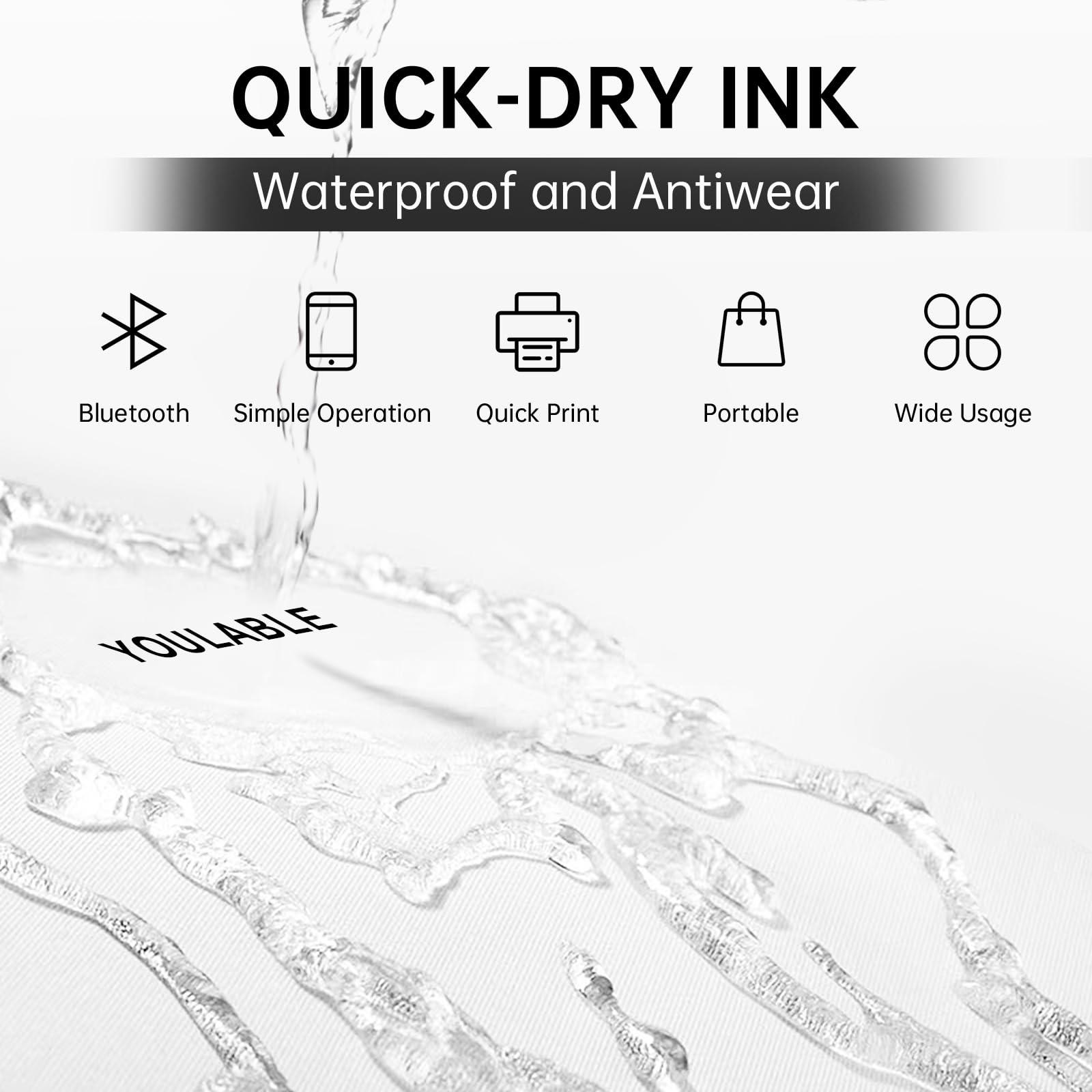 YOULABLE Mini Handheld Printer Code Printer Wirless Printer Compatible with Android and iOS for DIY Printing QR-Code Barcode Production Date Logo Batch Series Number with Quick-Drying Ink Cartridge (BLACK)