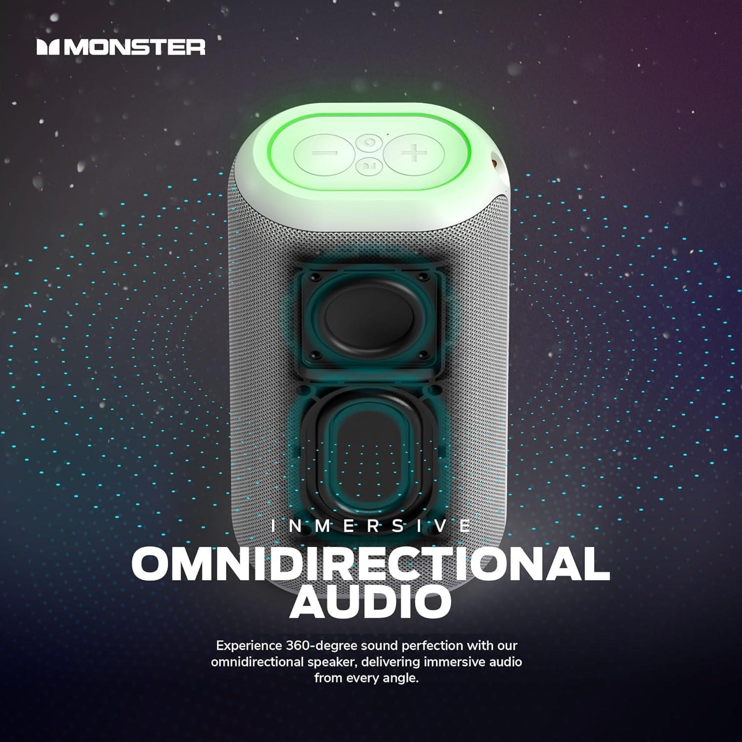 Monster Monster DNA Max Portable Bluetooth Speaker, Loud Speaker with 360 Bass Sound and 10W Wireless Charging Pad, IP67 Waterproof - Indoor and Outdoor Use