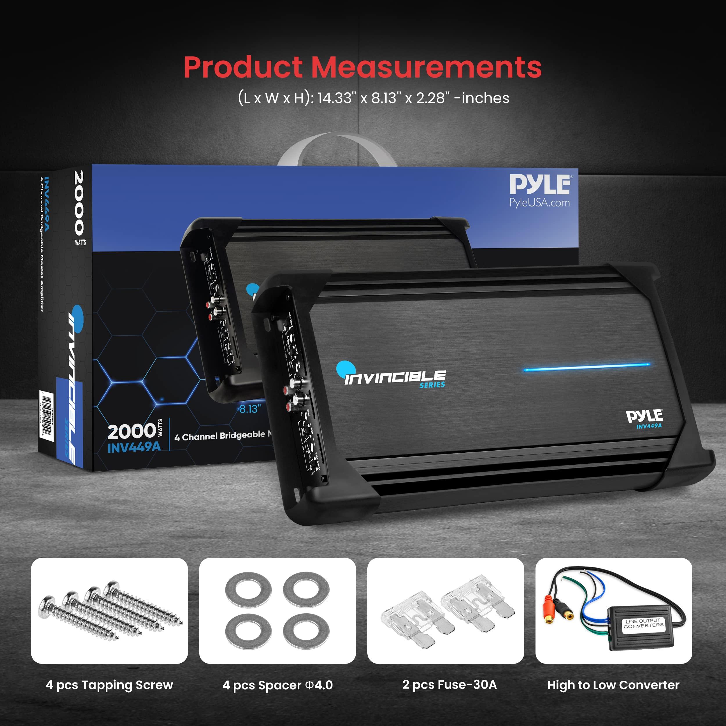 Pyle Pyle 14 Class AB Mosfet Amplifier - Invincible Series Bridgeable Amp, 4 Channel 2000 Watts Max, Mosfet PWM Power Supply, High-Current Dual Discrete Drive Stages, Advanced Protection Circuitry