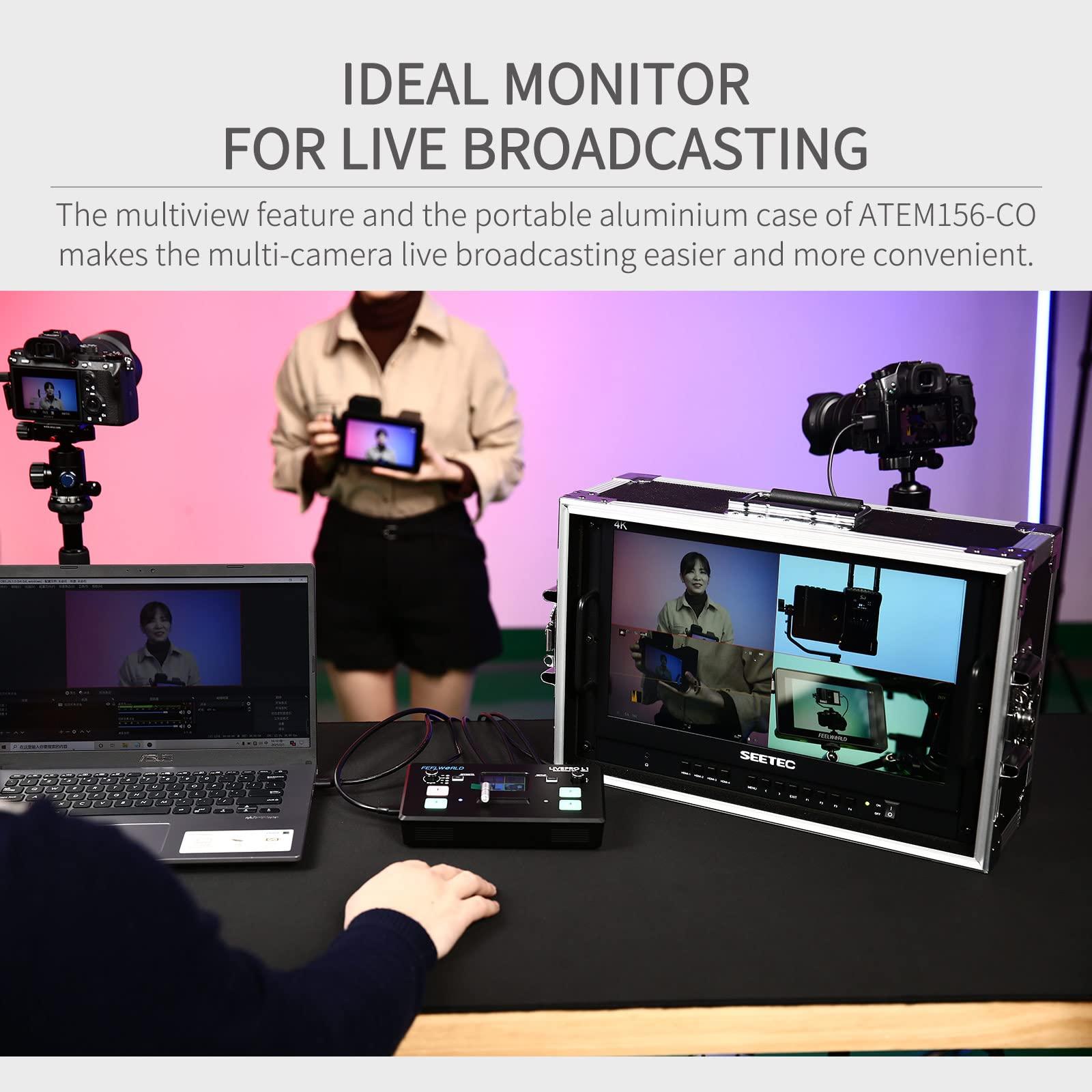 SEETEC SEETEC ATEM156-CO 15.6 Inch Live Streaming Carry-on Broadcast Director Monitor with 4 HDMI Input Output Quad Split Display for ATEM Mini Video Switcher Mixer Pro Studio Television Production