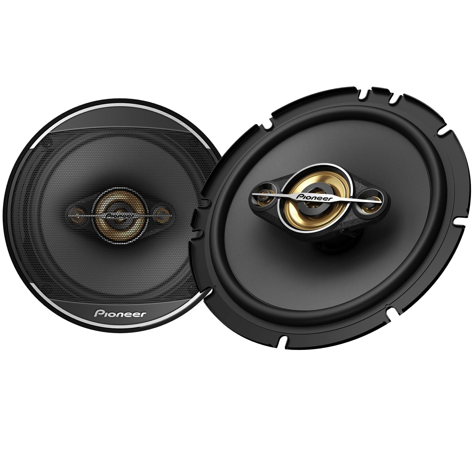 PIONEER Pioneer TS-A1681F, 4-Way Coaxial Car Audio Speakers, Full Range, Clear Sound Quality, Easy Installation and Enhanced Bass Response, Black and Gold Colored 6.5 Round Speakers