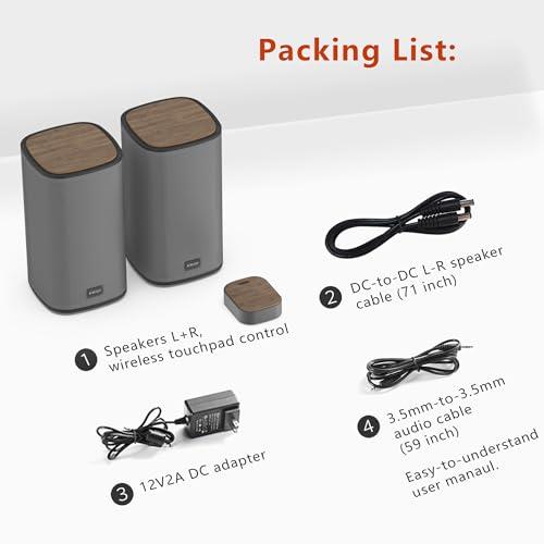 KEiiD KEiiD Bluetooth Computer Speakers with Wireless Touch Control Pod for PC Laptop/Desktop Wireless Stereo Gaming Speakers, 4 EQ Modes, Aesthetic Style, 2024 New Model