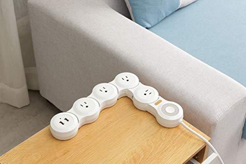 VVONS Flexible Surge Protector Power Strip, 6 Feet Long Cord 4 Outlets 2 USB 10V/13amp Flat Plug with Overload Protection Extension Cord,Suitable for Home Office Travel,White