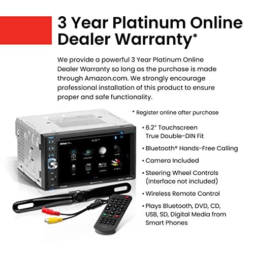 BOSS Audio Systems BOSS Audio Systems BVB9358RC Car Stereo - Double Din, 6.2 Inch Touchscreen, Bluetooth, CD DVD Player, AM/FM Radio Receiver, Backup Camera, Wireless Remote Control, Aux In, USB, SD