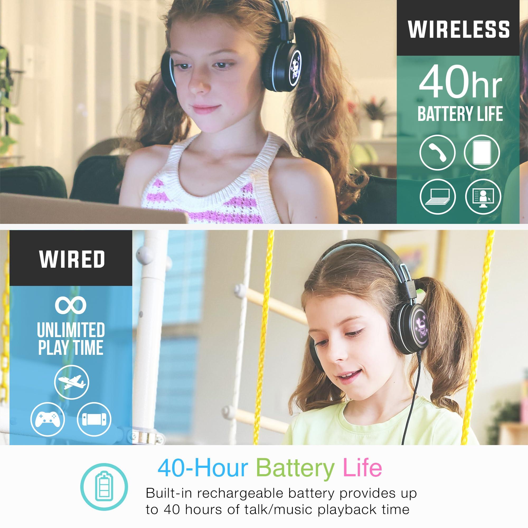 MEE audio MEE audio KidJamz KJ55BT Personalized Bluetooth Wireless Safe Listening Headphones for Kids w/Custom LED-Backlit Design, Volume Limiter, Microphone; Kids Headset for School/iPhone/iPad/Tablet (Black)