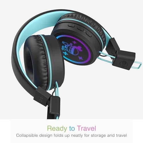 MEE audio MEE audio KidJamz KJ55BT Personalized Bluetooth Wireless Safe Listening Headphones for Kids w/Custom LED-Backlit Design, Volume Limiter, Microphone; Kids Headset for School/iPhone/iPad/Tablet (Black)
