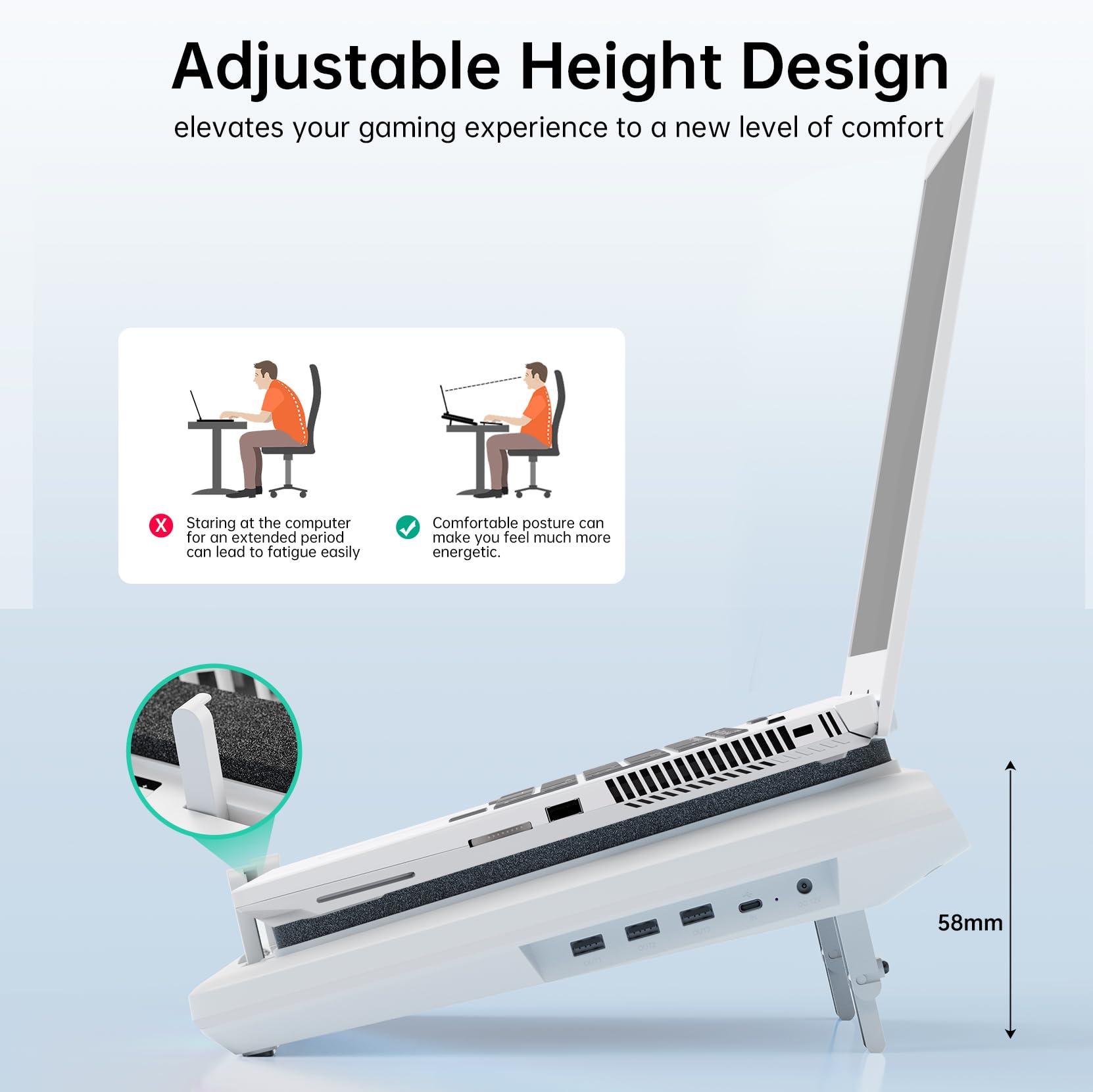 llano llano Laptop Cooling Pad with Powerful Turbofan(5.5inch Diameter), Fast Cooling Gaming Notebook Computer 15.6-21in, Adjustable Speed, Touch Control, LCD Screen, 3-Port USB A (White V13 Without RGB)