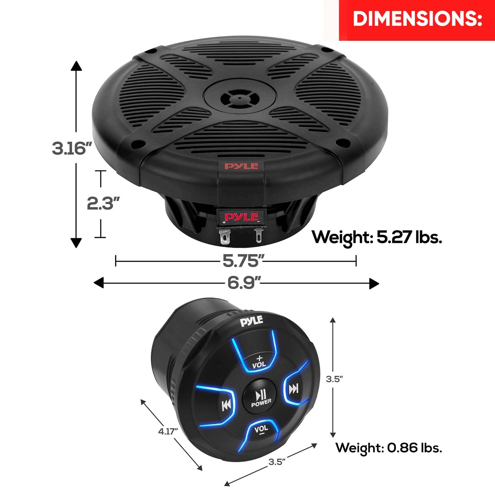 Pyle Pyle 6.5\'\' Dual Marine Speakers Kit - Waterproof-Rated w/Amplified Bluetooth Remote Control Receiver for Powersport Vehicles, IP65 Marine Grade Rating, 600 Watt Max Power PLMRKT8, Black