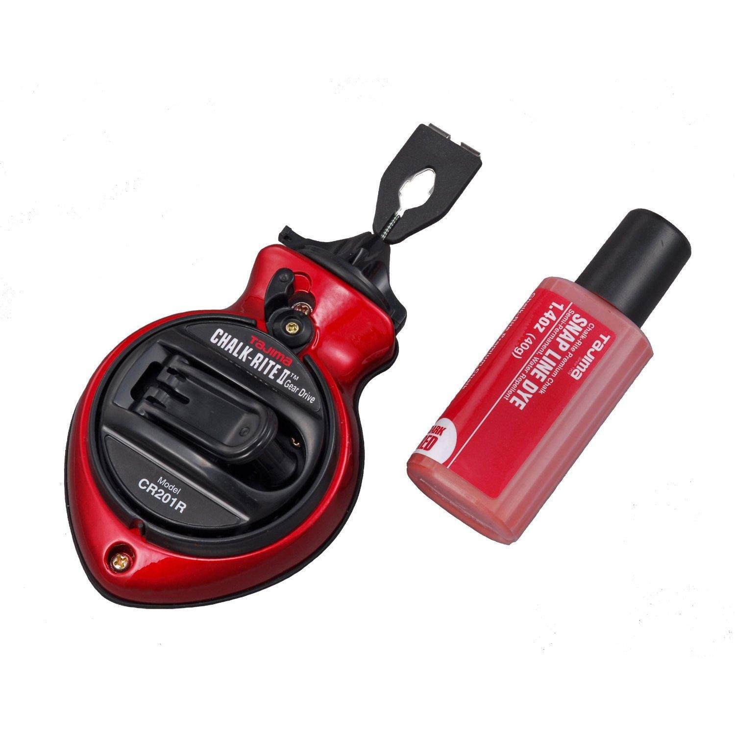 Tajima TAJIMA Chalk Line - Chalk-Rite II Chalk Box with Extra Bold 1mm Snap Line & Five Gear Quick Retrieval - CR201R-PR