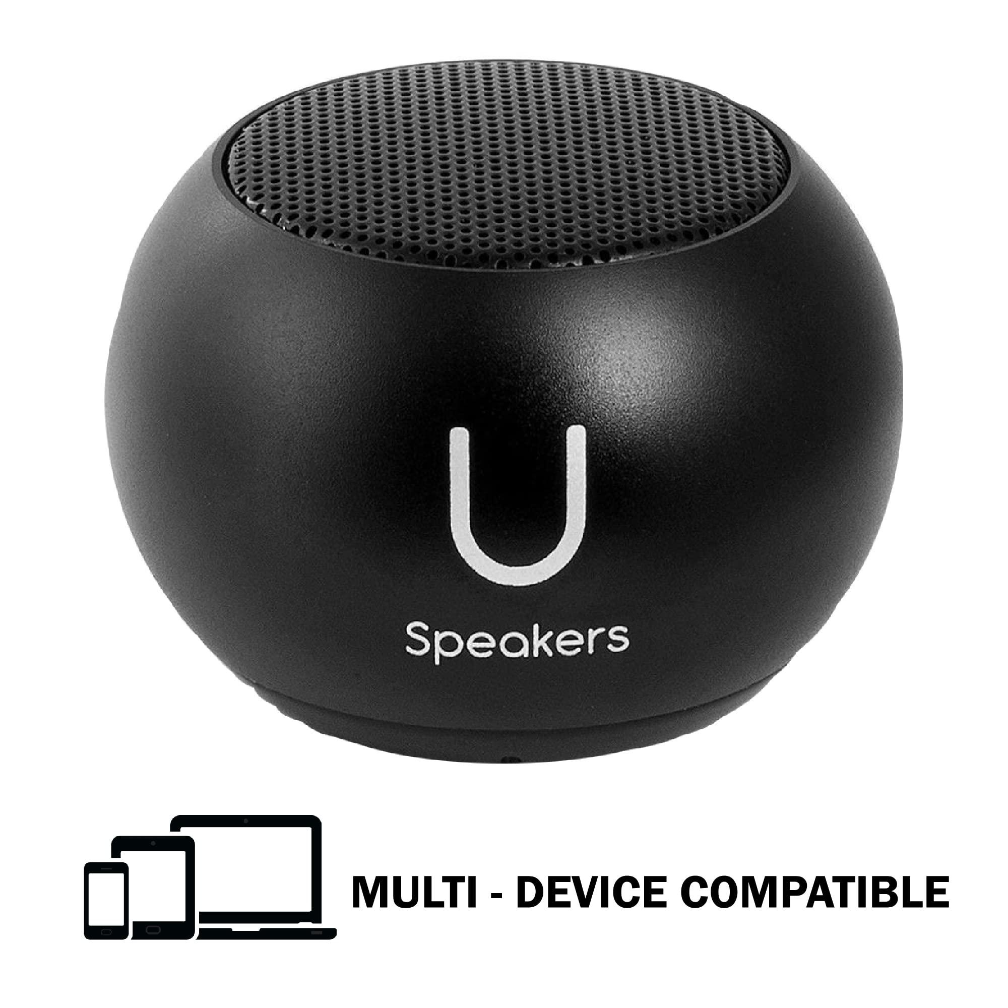 Fashionit Fashionit U Speakers Mini Bluetooth Computer Speaker 2-Pack Bundle with Matching Speaker, Built-in Mic & Selfie Remote Control, for Workspace, Desktop, Laptop, Mobile, Tablet, PC - Black