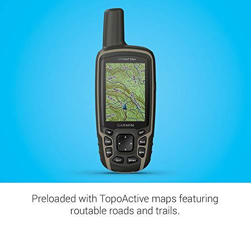 Garmin Garmin 010-02258-10 GPSMAP 64sx, Handheld GPS with Altimeter and Compass, Preloaded With TopoActive Maps, Black/Tan