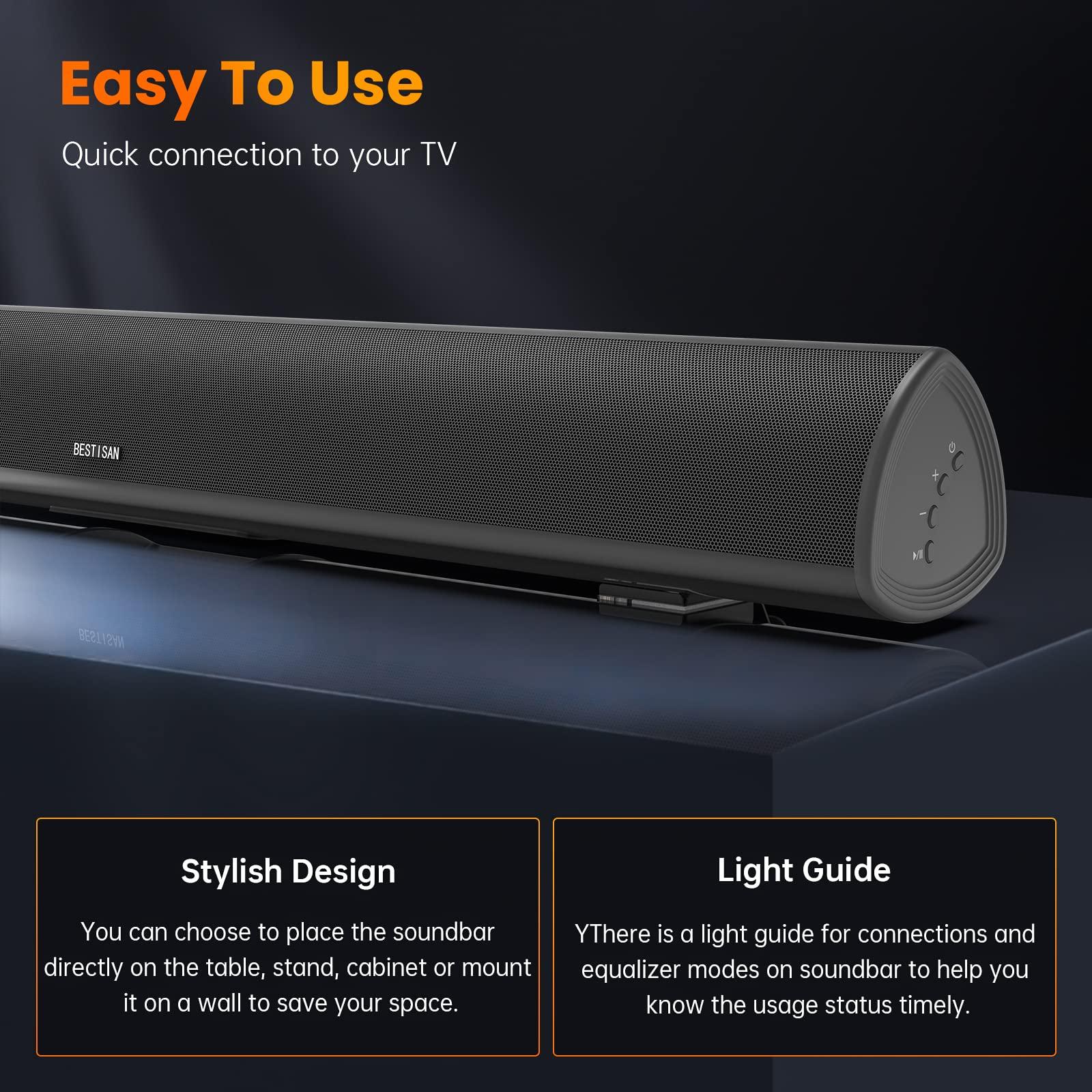 BYL 100Watt 40 Inch Soundbar, BESTISAN Sound Bar Wireless and Wired Audio Bluetooth 5.0 TV Speakers with HDMI-ARC Function (2023 Beef UP Version, DSP Audio, Bass Adjustable, Wall Mountable)