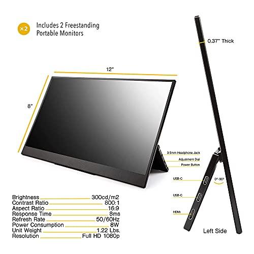 SideTrak SideTrak Solo Pro Triple Touchscreen Portable Monitor for Laptop | 2 Freestanding 15.6” FHD 1080P LED Screens | Compatible with PC & Chrome | USB-C or HDMI | Speakers & HDR Mode