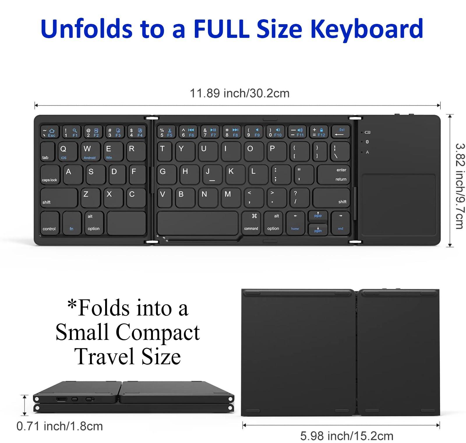 Tek Styz Tek Styz Slim Foldable Wireless Keyboard Compatible with Xiaomi Mi 9 SE TOUCHPAD Mouse is Universal Providing 48H Use, 560 Days Standby, Portable, Compact, Tri-Fold, Rechargeable!
