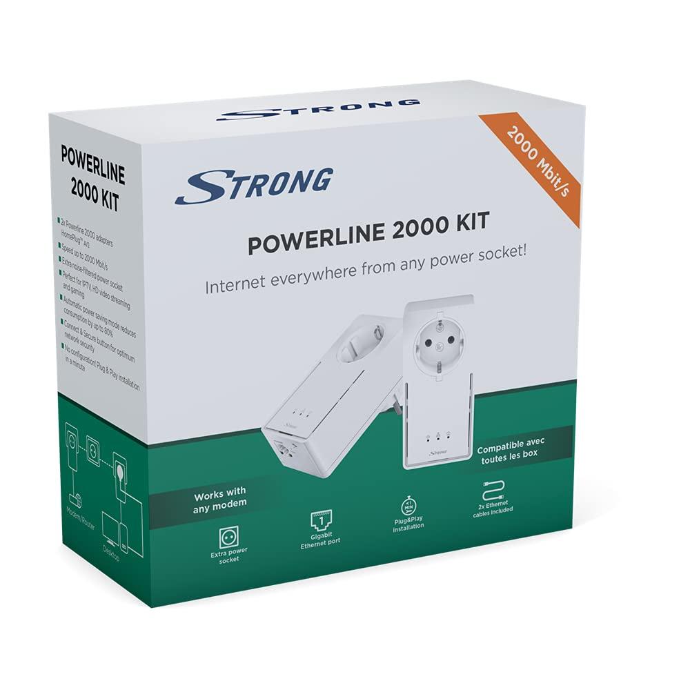 Strong STRONG Powerline 2000 Kit Network Adapter (up to 2000 Mbit Duo/S, Integrated Socket, Fast Ethernet LAN, Powerlan) White POWERL2000DUOEU