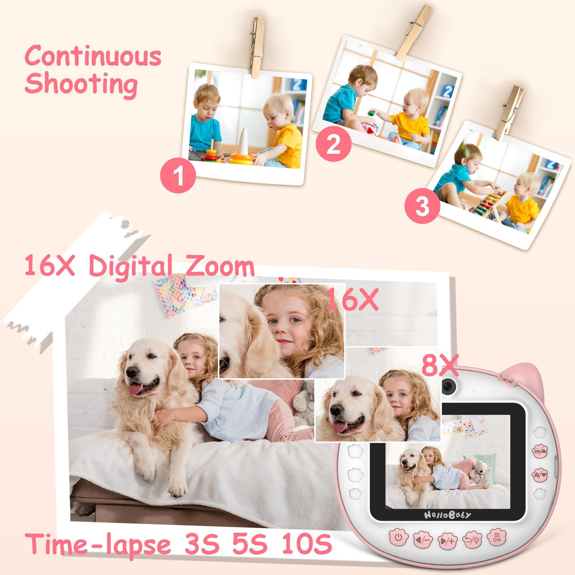 HelloBaby HelloBaby Kids Instant Print Camera with 3.2" IPS Screen | 1080P HD Digital Camera for Girls Ages 3-12 | 16GB SD Card & 2 Paper Rolls | Instant Print Kids Camera Toy (Pink)