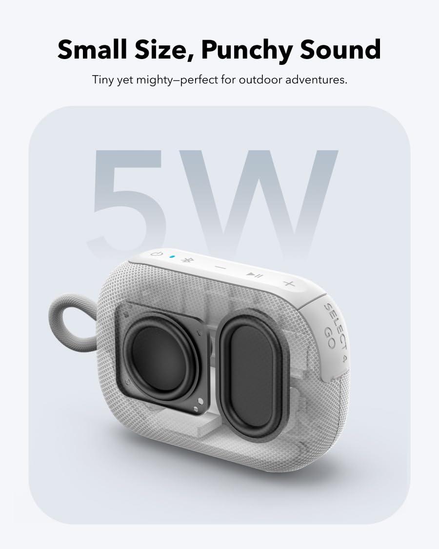 Soundcore soundcore Select 4 Go Bluetooth Shower Speaker by Anker, IP67 Waterproof/Dustproof, Portable, Wireless, 20H Playtime, Floatable, Powerful Sound, Electronics for Outdoors/Home/Office/Travel/Party-White