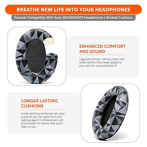 WC WC Wicked Cushions Extra Thick Replacement Earpads Compatible with Sony WH-1000XM3 Headphones - Geo Grey
