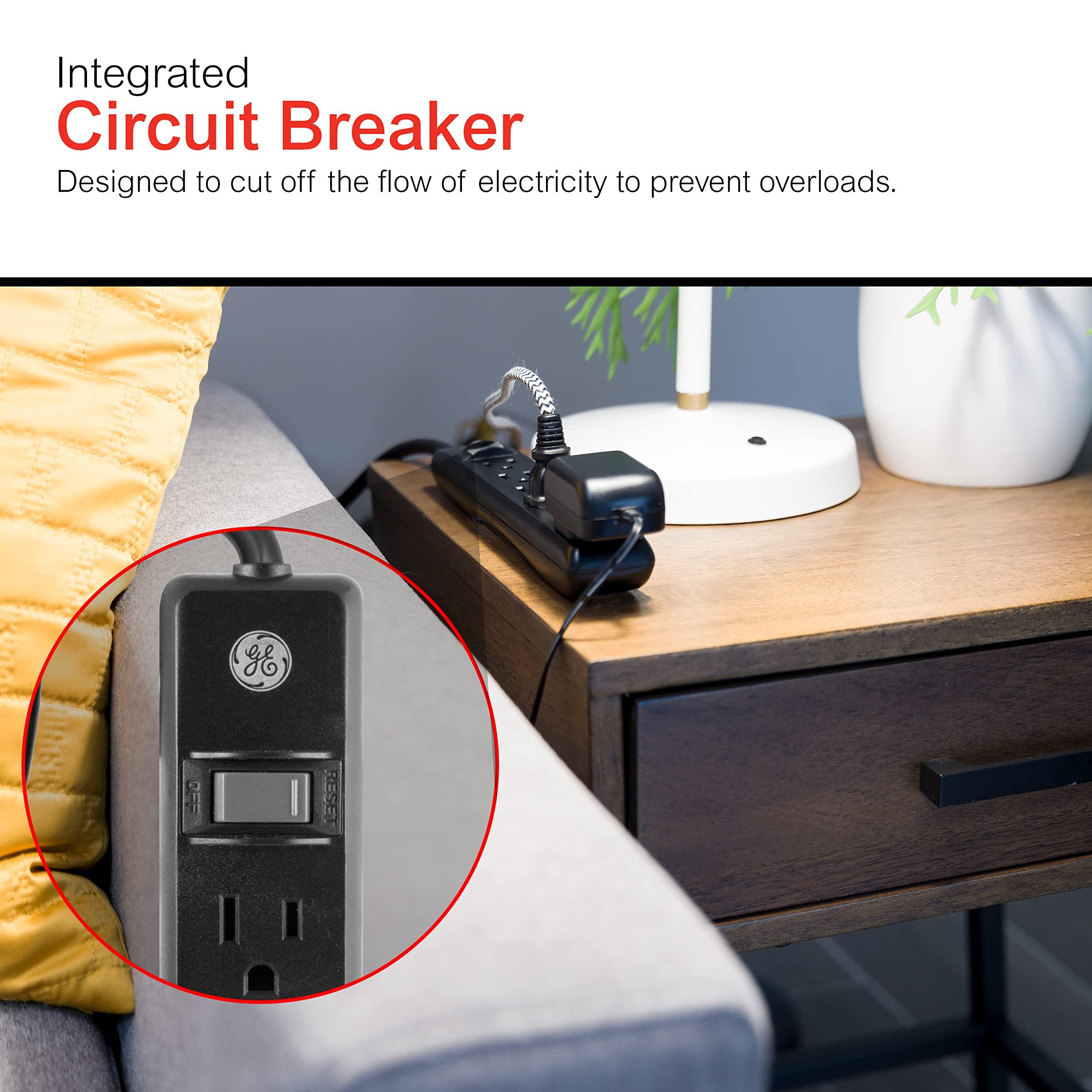 GE GE 6-Outlet Power Strip, 7 Ft Power Cord, Flat Plug, 3 Prong Outlet, UL Listed, Black