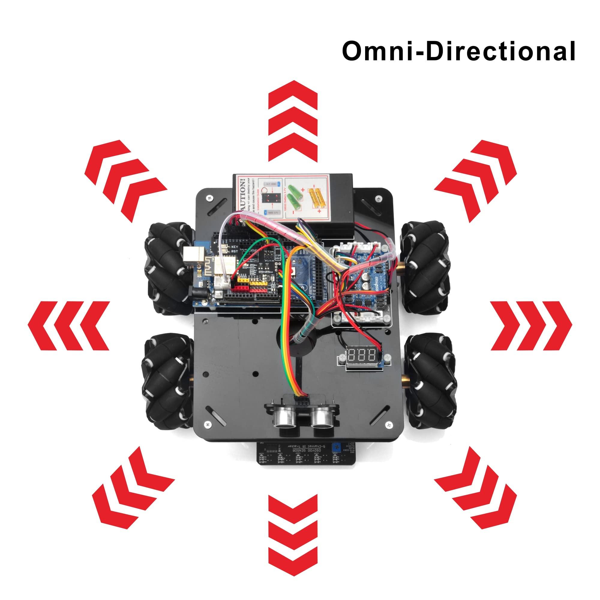 OSOYOO OSOYOO Omni-directinal Mecanum Wheels Robotic Car Kit for Arduino Mega2560 Metal Chassis DC Motor DIY STEM Remote Controlled Educational Mechanical DIY Coding for Teens Adult