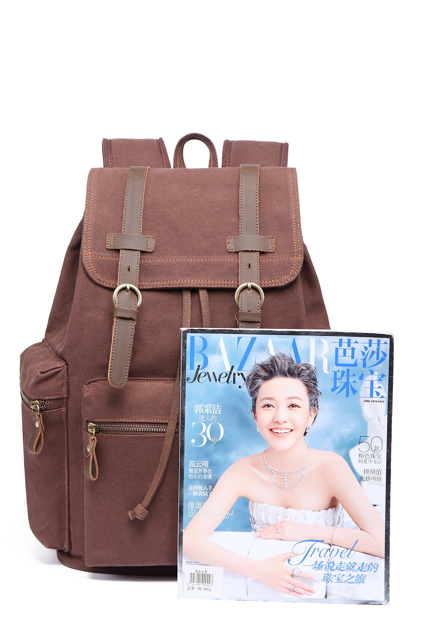 KAUKKO KAUKKO Vintage Casual Canvas and Leather Rucksack Backpack(FP702-1-COFFEE)