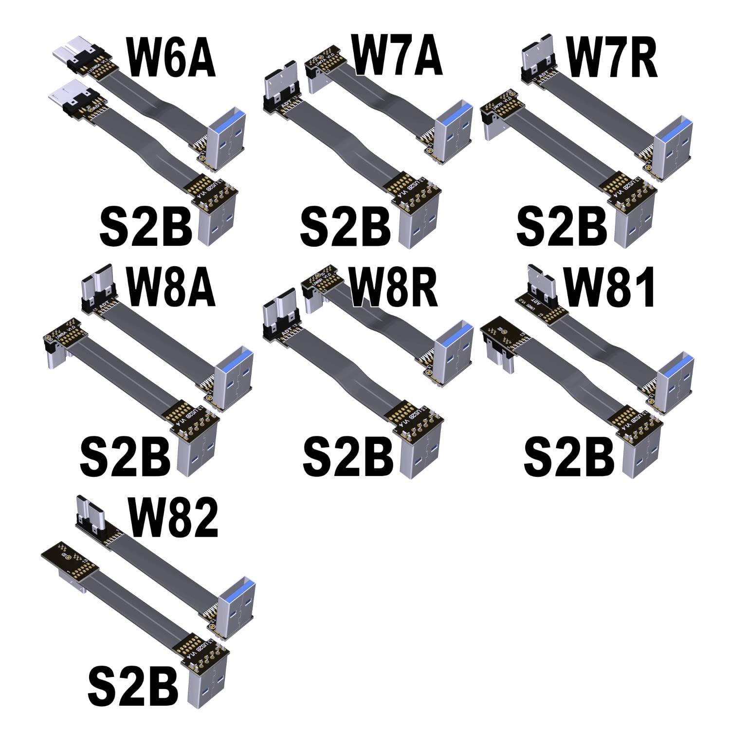 ADTLINK ADT-Link USB 3.0 Type A Male to Micro-B Male Ribbon Flat EMI Shielding Flat Cable FPC USB 3.0 Micro B 90 Degree Angle Connector Up Downward (20cm, S1B-W6A)