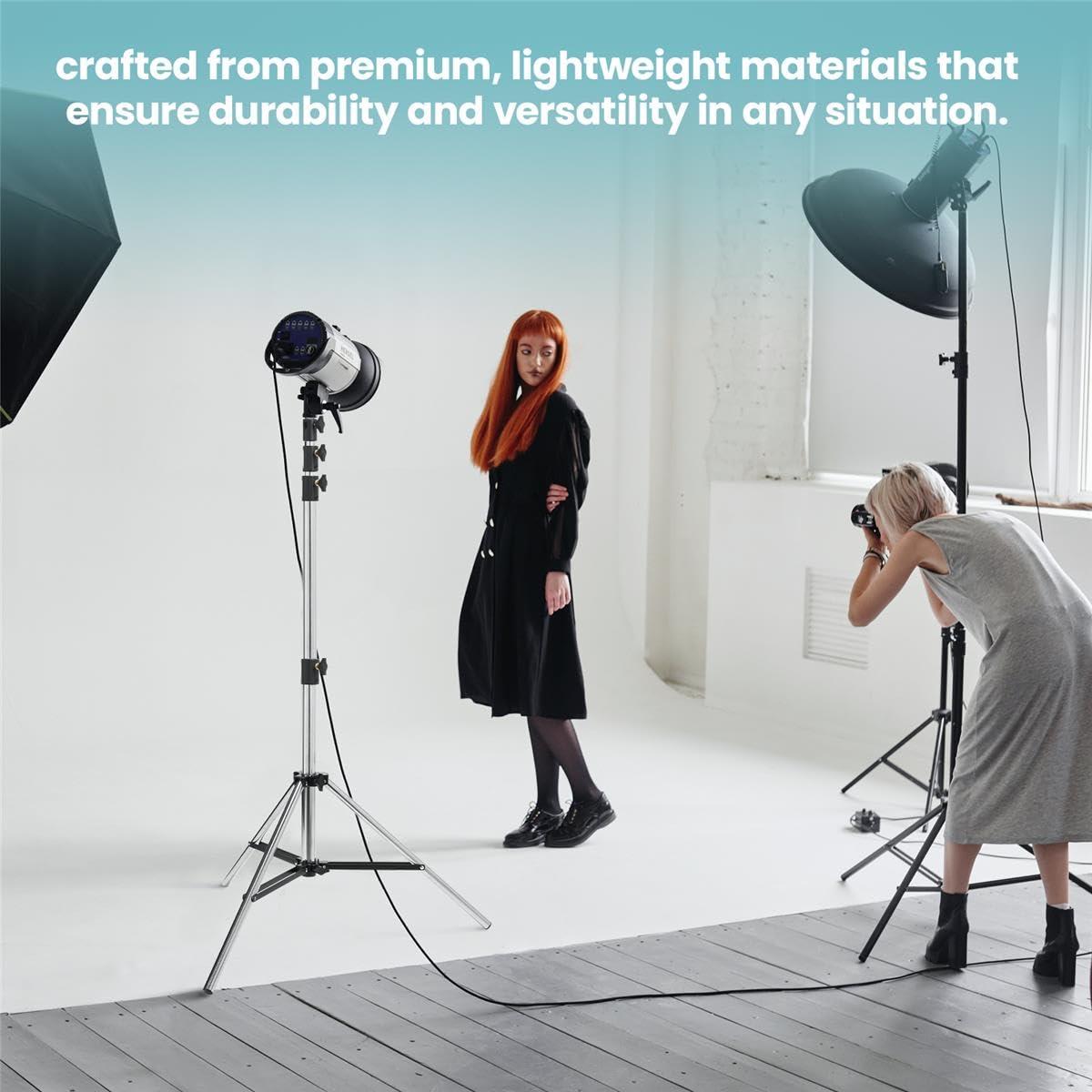 Flashpoint Flashpoint 9.5' Pro Air Cushioned Heavy Duty Light Stand for Photography, Lightwight and Durable Portable Photography Light Stand Tripod is Suitable for Pro Photography (Chrome)