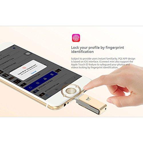 PQI iConnect Mini [Apple MFi] 16 GB Mobile Flash Drive w/ Lightning Connector for iPhones iPads iPod Mac & PC USB 3.0 (Gold)