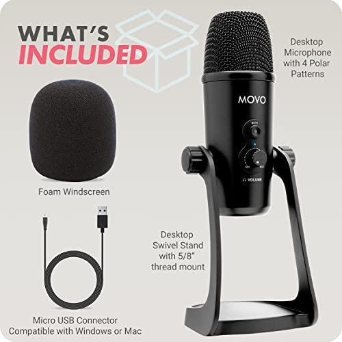 Movo Movo UM700 Computer Condenser USB Gaming Mic with Adjustable Pickup Patterns - Microphone for PC, PS5, Podcasting, Streaming, ASMR