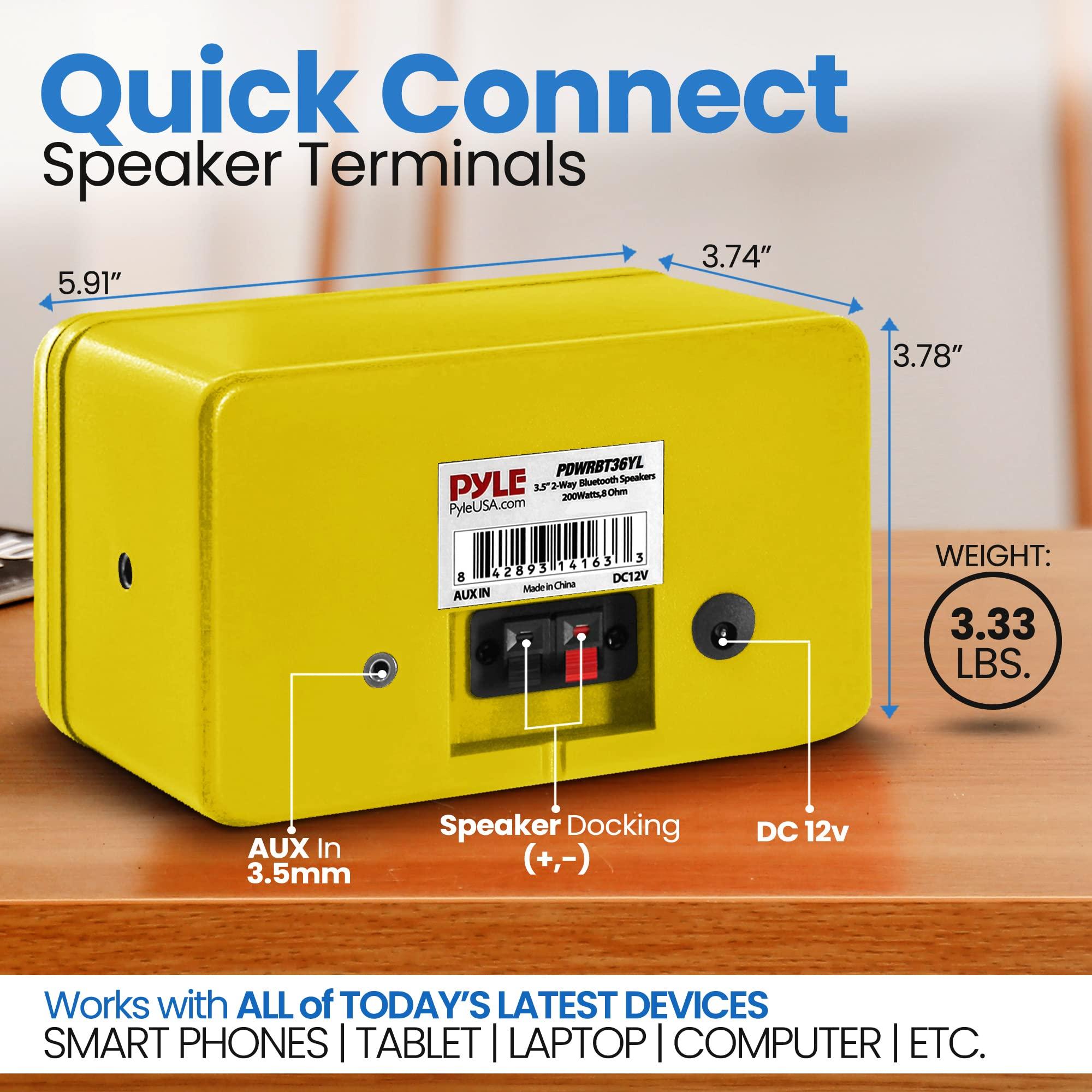 Pyle Pyle Bluetooth Indoor Outdoor Speakers Pair-200 Watt Dual Waterproof 3.5 2-Way Full Range Speaker System w/ 1/2 High Compliance Polymer Tweeter-Home, Boat, Marine, Deck, Patio, Poolside - PDWRBT36YL