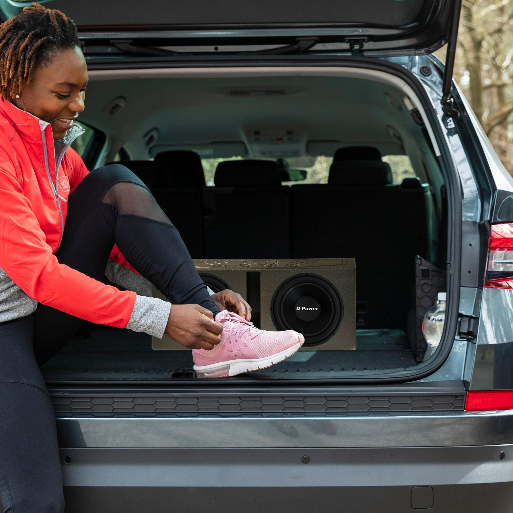 Q Power Q Power Dual 12 Inch Subwoofer Box, High-Performance Vented Speaker Enclosure, Black