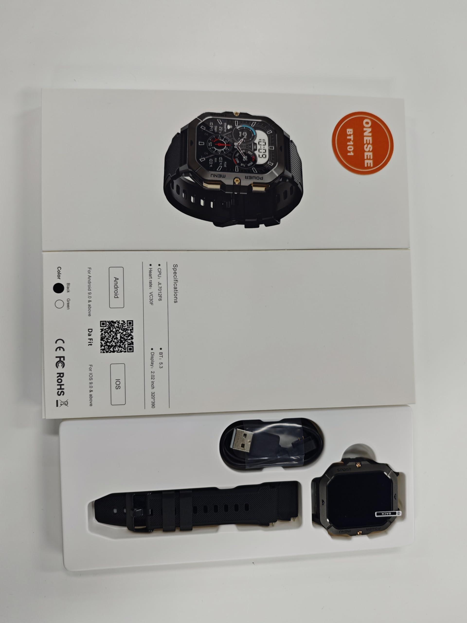 Onesee Smart Watch BT101 Waterproof Military Watch 2.03 HD Touchscreen, Sport Fitness Activity Tracker Blood Pressure Blood Oxygen Heart Rate Monitor Smartwatches Compatible with iOS and Android