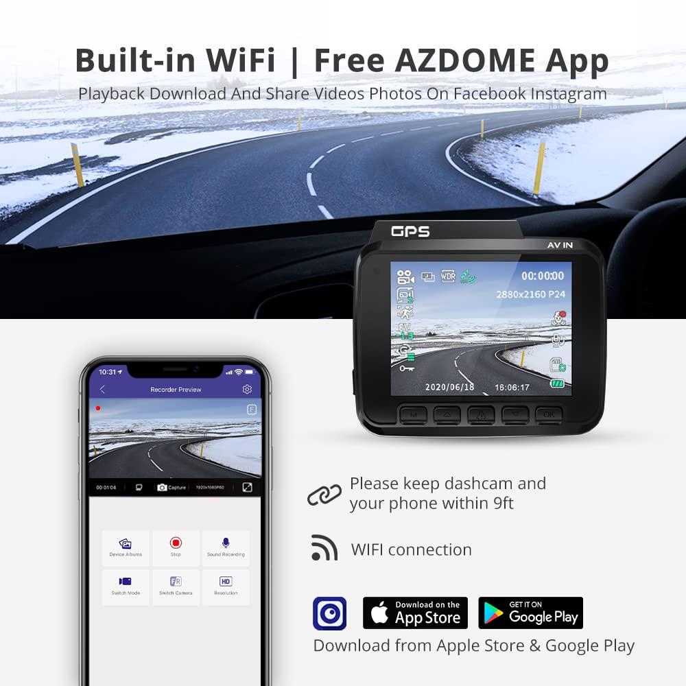 AZDOME AZDOME GS63H 4K WiIFi Dash Cam with 128GB SD Card and Mini USB OBD Hardwire Kit, Mirror Mount Holder Kit