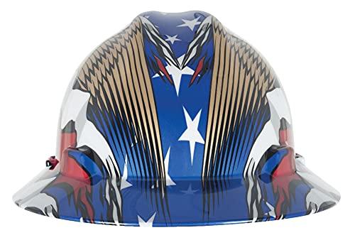 MSA MSA 10071159 Freedom Series V-Gard Full-Brim Hard Hat With Fas-Trac III Ratchet Suspension, Polyethylene Shell, Self Adjusting Crown Straps - Standard Size, American Flag with 2 Eagles