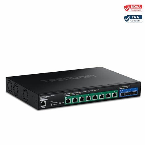 TRENDnet TRENDnet 12-Port 10G PoE++ Web Smart Switch, TPE-7124SBF, 720W PoE Power Budget, 8 x 10G PoE++ Ports, 4 x 10G SFP+ Ports, NDAA TAA Compliant, 1U 19" Rack Mountable, Lifetime Protection