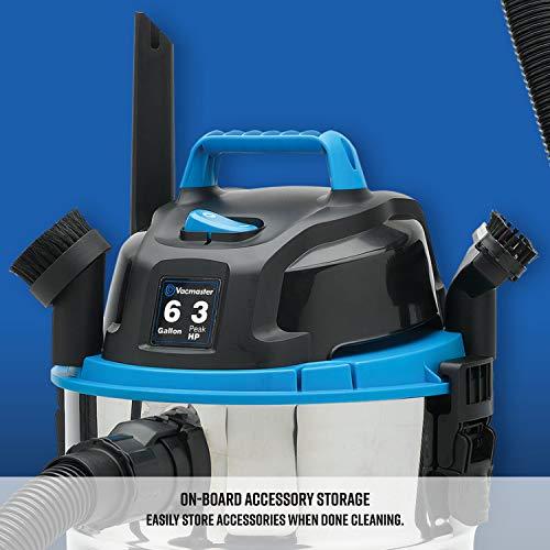 Vacmaster Vacmaster, VQ607SFD, 6 Gallon 3 Peak HP Stainless Steel Wet/Dry Shop Vacuum