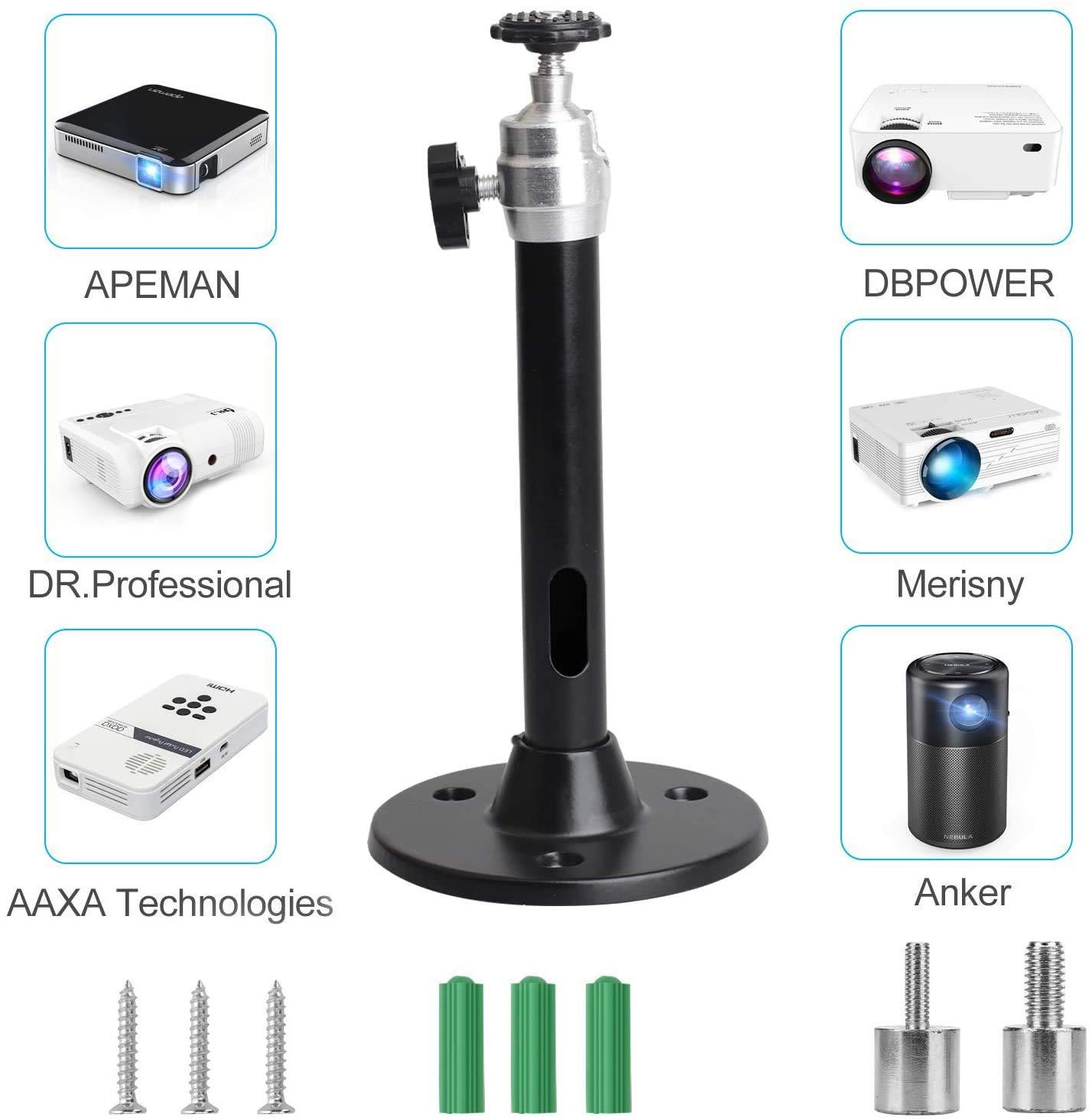 YiePhiot YiePhiot Mini Ceiling Wall Projector Mount Stand Compatible with QKK, DR.J, DBPOWER, Anker, VANKYO, AAXA, Jinhoo, PVO, TMY, AuKing and Most Other Mini Projector (175mm, Black)