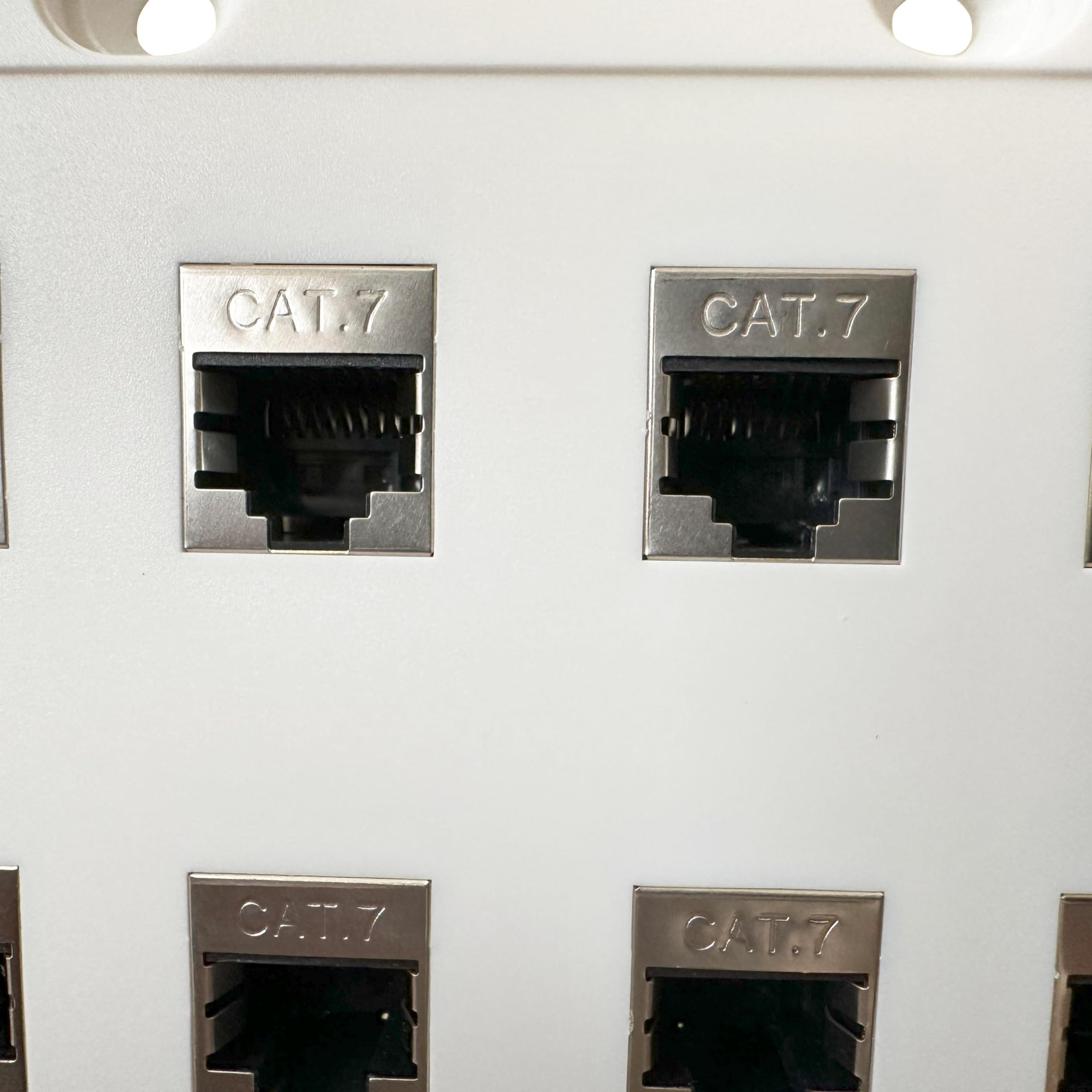 DIYTECH DIYTECH Cat7 Wall Plate - RJ45 Ethernet Wall Outlet, Female to Female Cat 7 Plate, for Network Setup - White (8 Port)