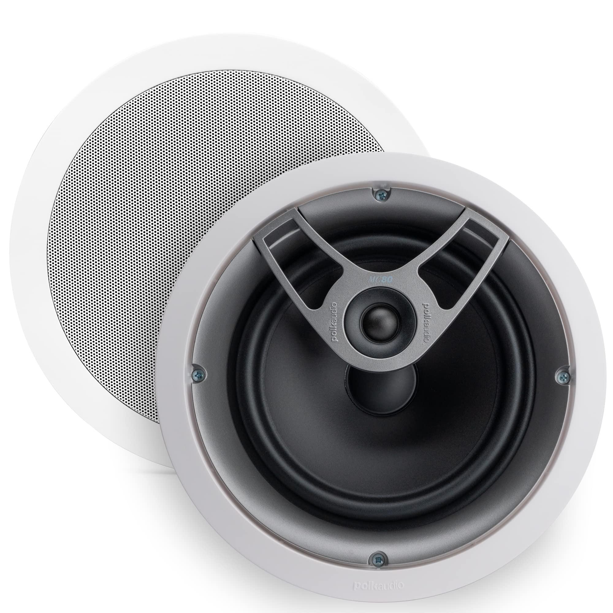 Polk Audio Polk Audio MC80 2-Way in-Ceiling 8" Speakers, 1 Pair (2 Speakers) | Perfect for Damp and Humid Indoor/Enclosed Areas | Bathrooms, Kitchens, Patios (White, Paintable-Grille)